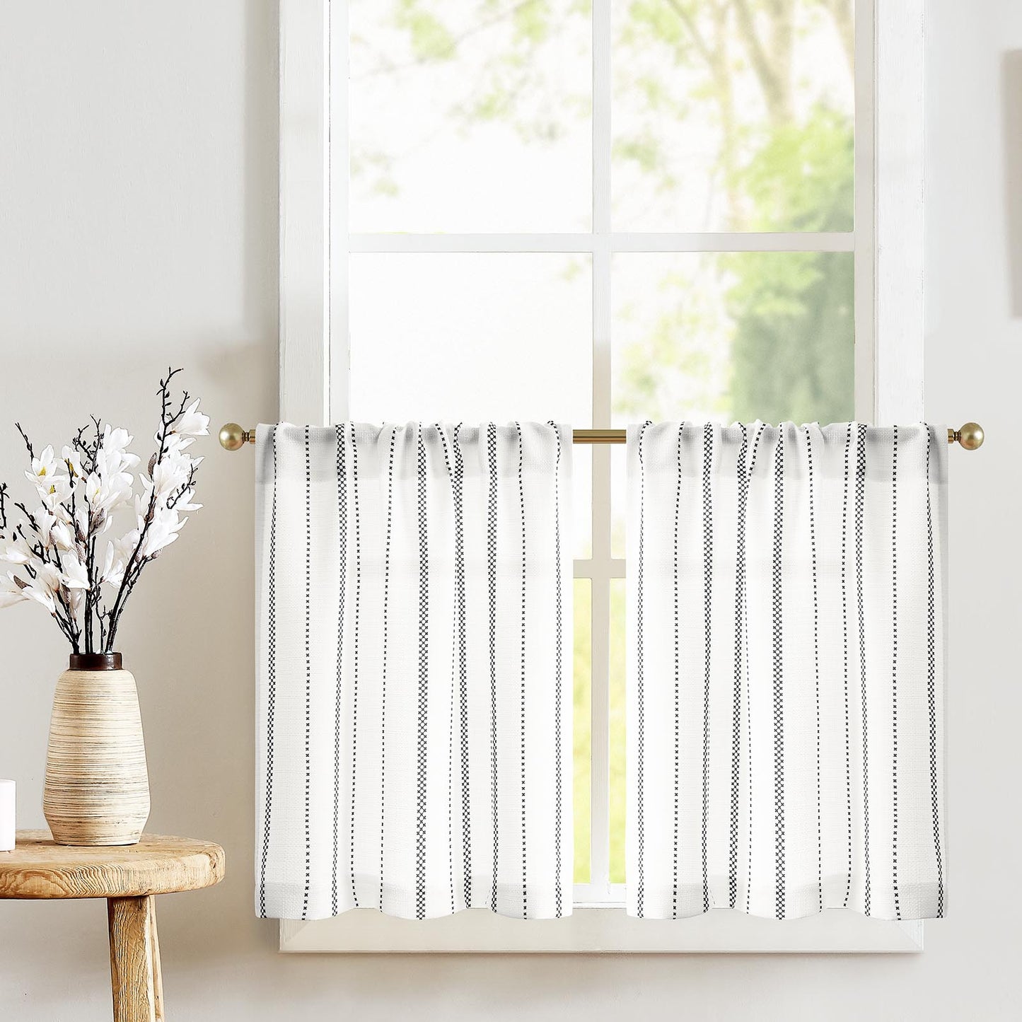 Curtainking Cafe Curtains Small Window Curtains Light Filtering Curtains 2 Panels of Boho Striped Kitchen Curtains for Half Windows