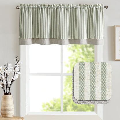 Curtainking Rod Pocket Linen Valance Curtain Double Layer Valance for Kitchen 1 Panel