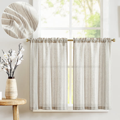 Curtainking Striped Kitchen Curtain Linen Cafe Curtains Semi-Sheer Rustic Farmhouse Tier Curtains Rod Pocket 2 Panels