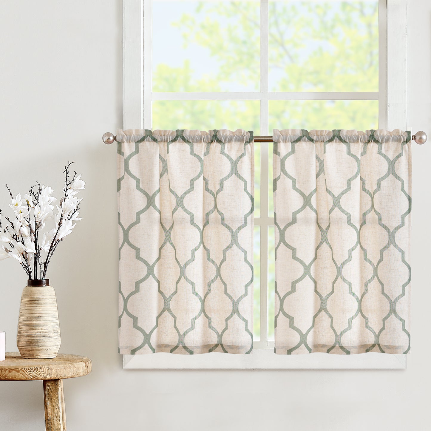 Curtainking Kitchen Curtains Moroccan Tile Print Tier Curtains Farmhouse Cafe Curtains for Bathroom 2 Panels