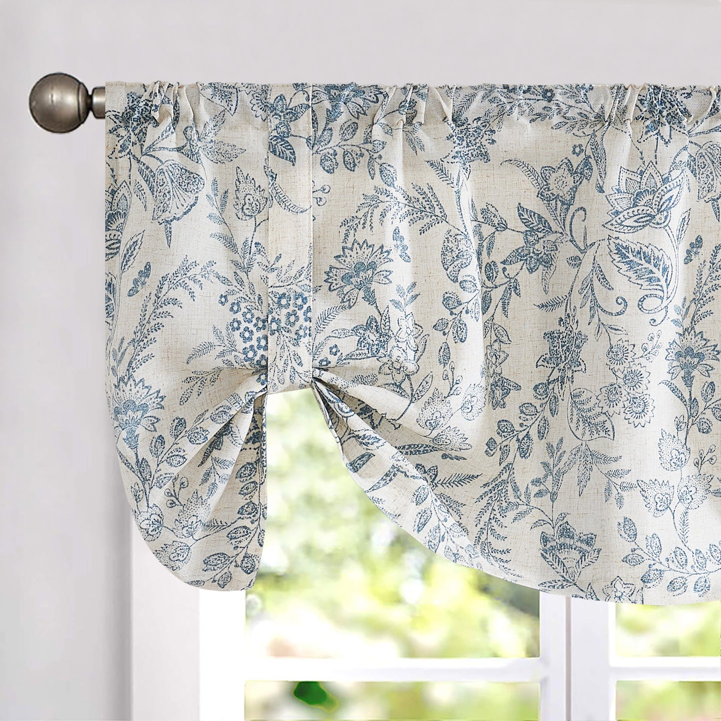 Curtainking Rod Pocket Valance Farmhouse Floral Printed Valance for Kitchen Filtering Small Curtain 1 Panel