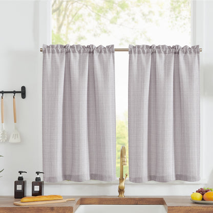 CURTAINKING Kitchen Curtains Linen Textured Cafe Curtains for Bathroom Farmhouse Light Filtering Tier Curtains Rod Pocket 2 Panels