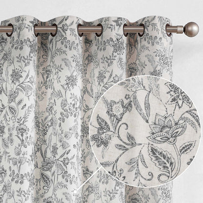 Curtainking Floral Curtains Linen Farmhouse Curtains for Living Room Country Curtains Grommet Top Semi Sheer Curtains Light Filtering 2 Panels