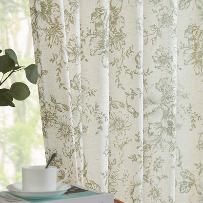 CURTAINKING Linen Curtains Floral Curtains for Living Room Curtains Rod Pocket Back Tab Farmhouse Peony Flower Patterned Drapes Bedroom Window Curtain Set 2 Panels