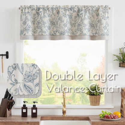 Curtainking Rod Pocket Linen Valance Curtain Double Layer Valance for Kitchen 1 Panel