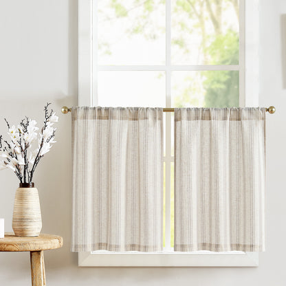 Curtainking Striped Kitchen Curtain Linen Cafe Curtains Semi-Sheer Rustic Farmhouse Tier Curtains Rod Pocket 2 Panels