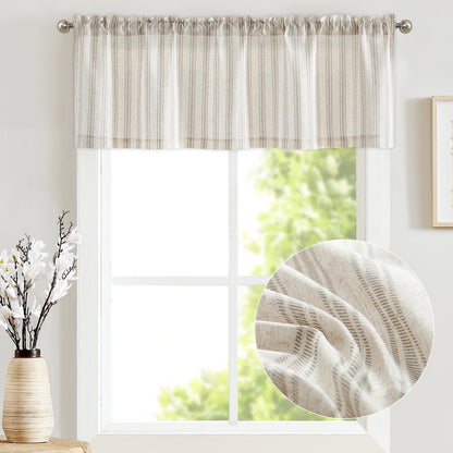 Curtainking Farmhouse Striped Valance Semi-Sheer Flax Linen Light Filtering Small Window Valance 16 inch Rod Pocket 1 Panel