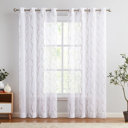 Curtainking Sheer Curtains Floral Embroidery Drapes Voile Light Filtering Window Curtain Set for Living Room Bedroom Grommet 2 Panels
