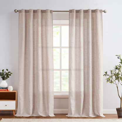 Curtainking Linen Curtains for Living Room Farmhouse Rod Pocket Back Tab Light Filtering Window Drapes for Bedroom Curtains Crude 2 Panels