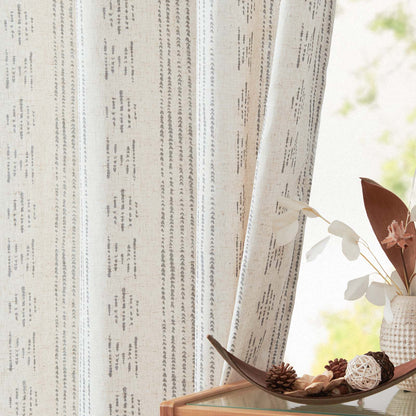 Curtainking Linen Blend Curtains Light Filtering Geometric Striped Boho Farmhouse Grommet Curtains for Living Room Pack of 2