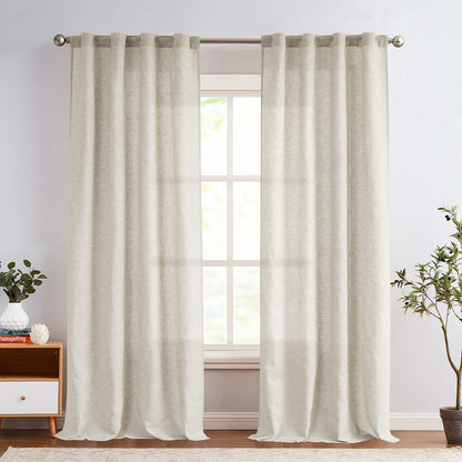 Curtainking Linen Curtains for Living Room Farmhouse Rod Pocket Back Tab Light Filtering Window Drapes for Bedroom Curtains Crude 2 Panels