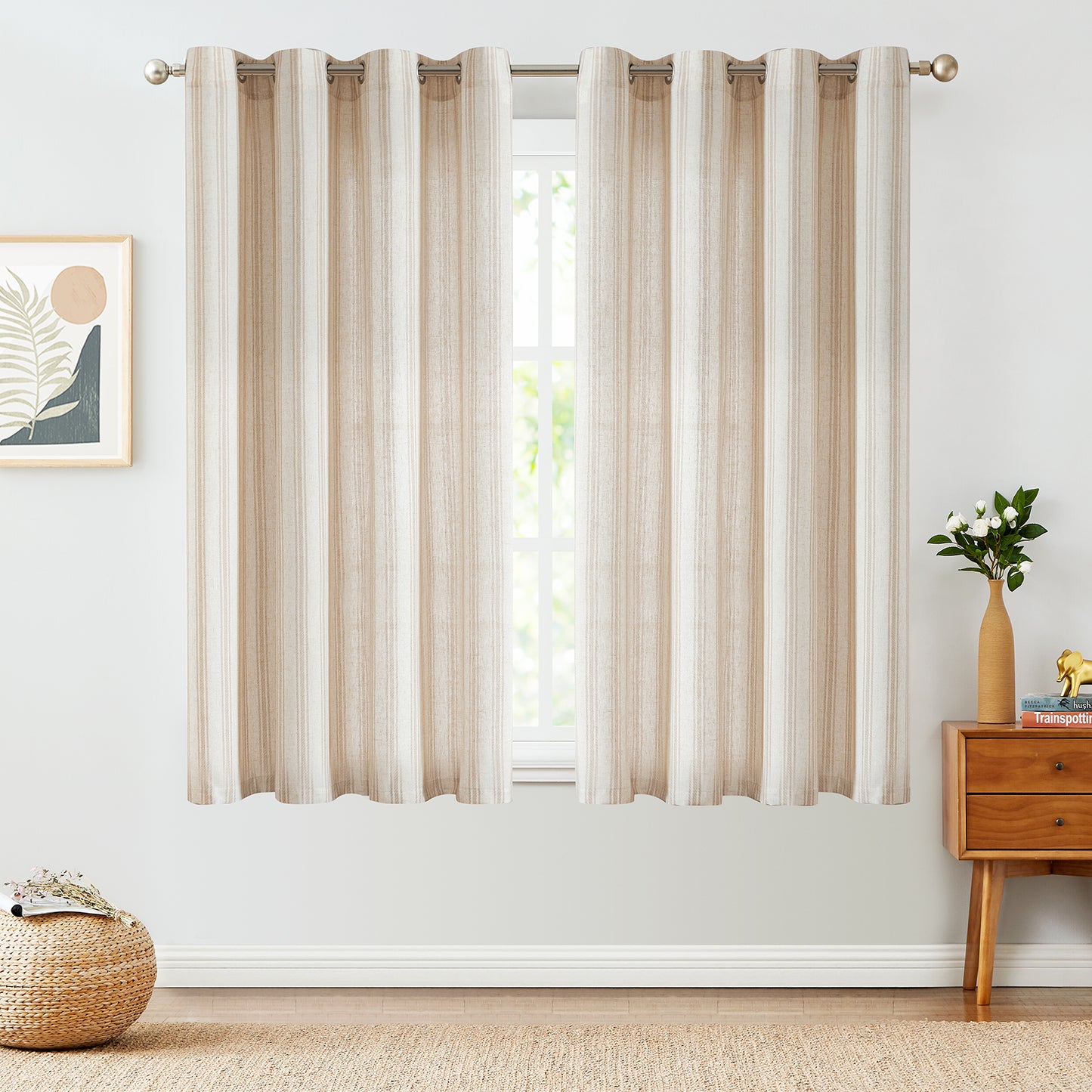 Curtainking Striped Curtains Linen Farmhouse Living Room Curtains Ticking Stripe Curtains Rustic Pinstripe Curtains Grommet 2 Panels