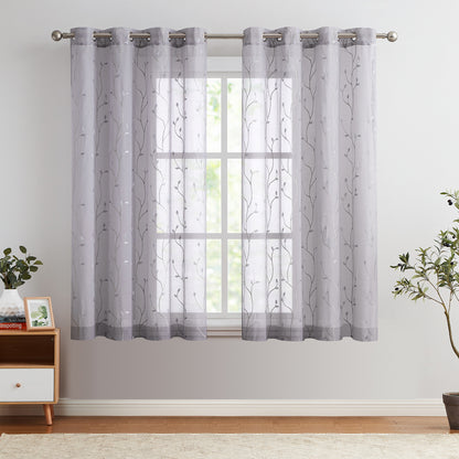 Curtainking Sheer Curtains Floral Embroidery Drapes Voile Light Filtering Window Curtain Set for Living Room Bedroom Grommet 2 Panels