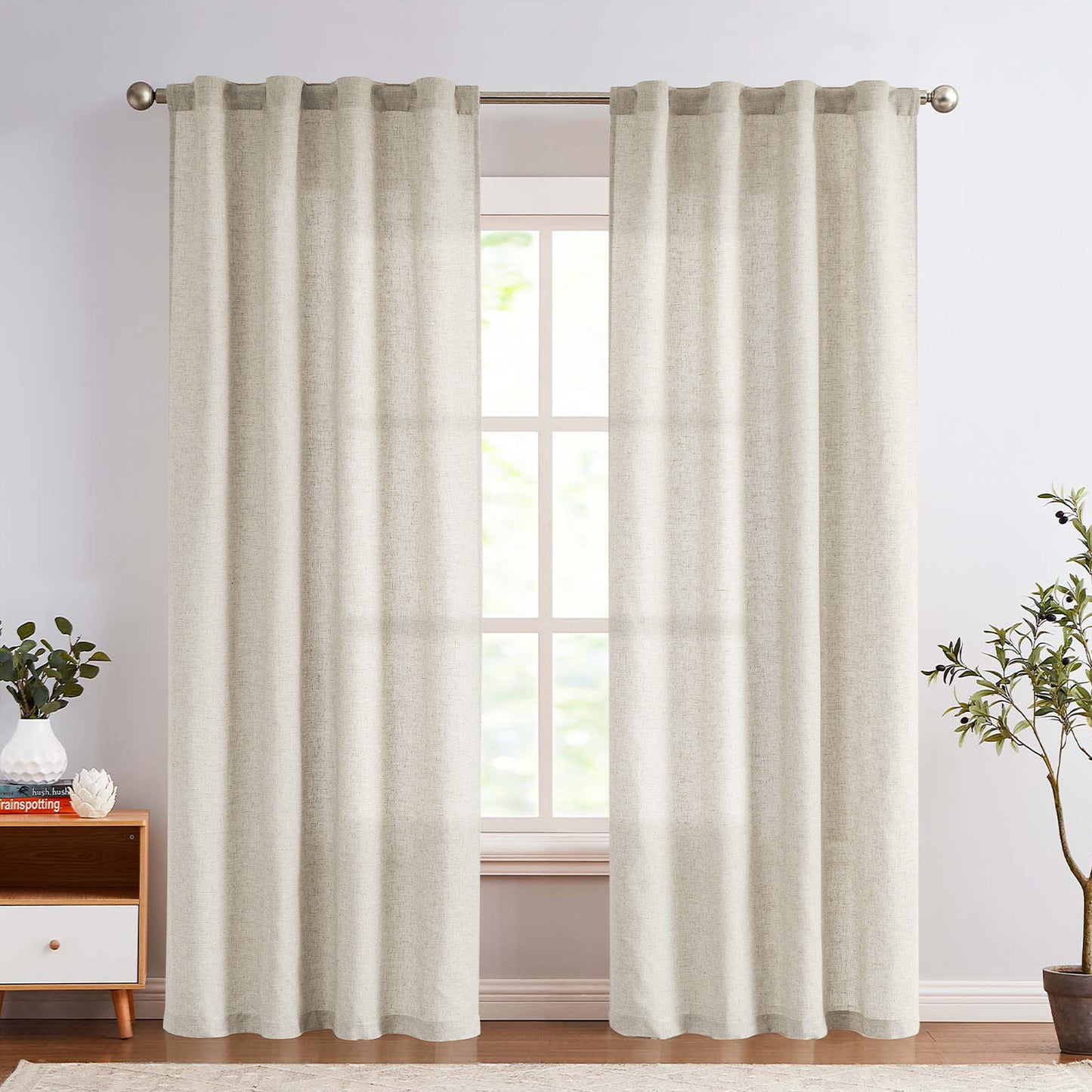Curtainking Linen Curtains for Living Room Farmhouse Rod Pocket Back Tab Light Filtering Window Drapes for Bedroom Curtains Crude 2 Panels