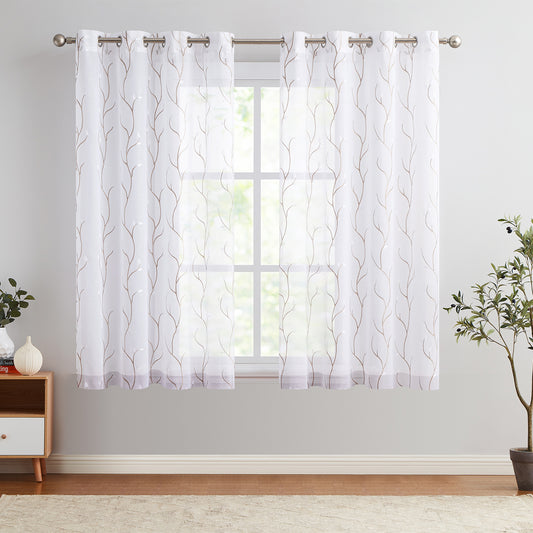 Curtainking Sheer Curtains Floral Embroidery Drapes Voile Light Filtering Window Curtain Set for Living Room Bedroom Grommet 2 Panels