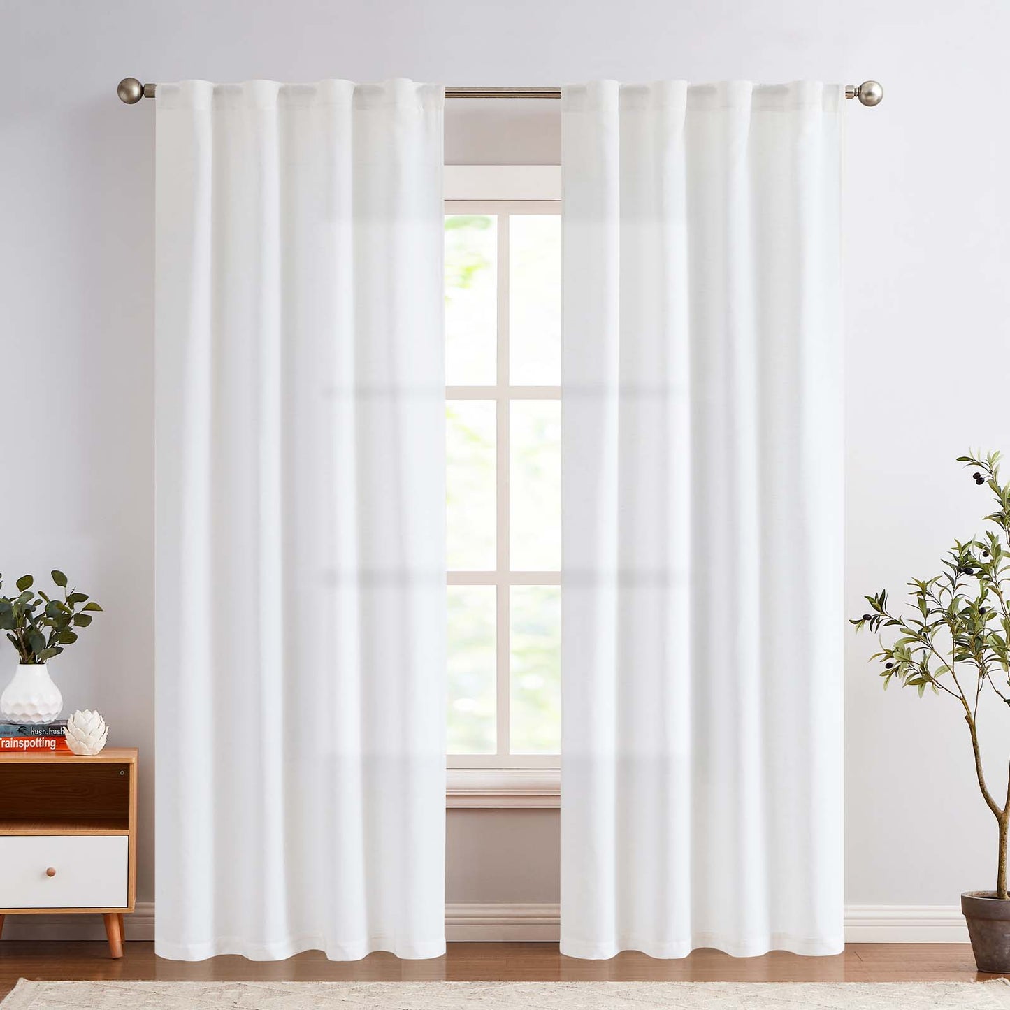 Curtainking Linen Curtains for Living Room Farmhouse Rod Pocket Back Tab Light Filtering Window Drapes for Bedroom Curtains Crude 2 Panels
