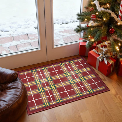 RUGKING Plaid Christmas Rug for Entryway Kitchen Holiday Rug for Porch Bathroom Christmas Classic Tartan Printed Winter Xmas Decor Washable Doormat for Bedroom Non Slip