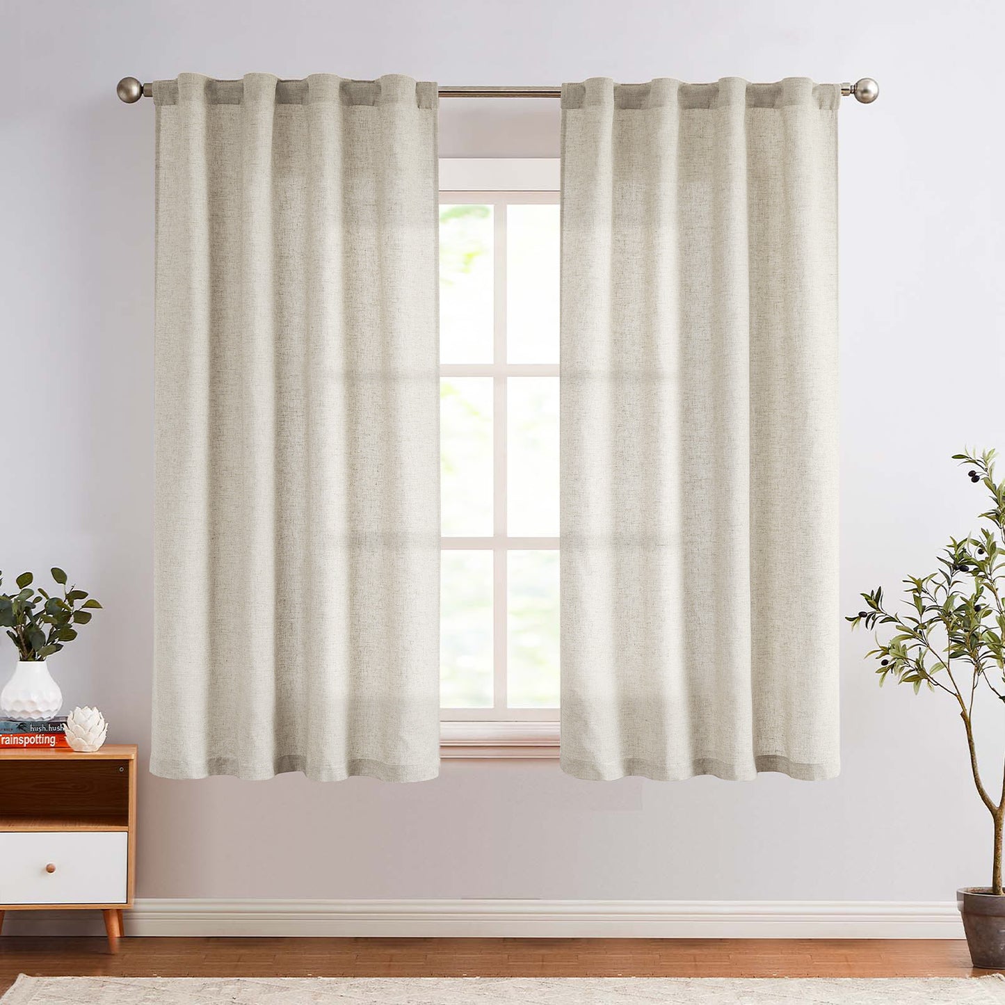 Curtainking Linen Curtains for Living Room Farmhouse Rod Pocket Back Tab Light Filtering Window Drapes for Bedroom Curtains Crude 2 Panels