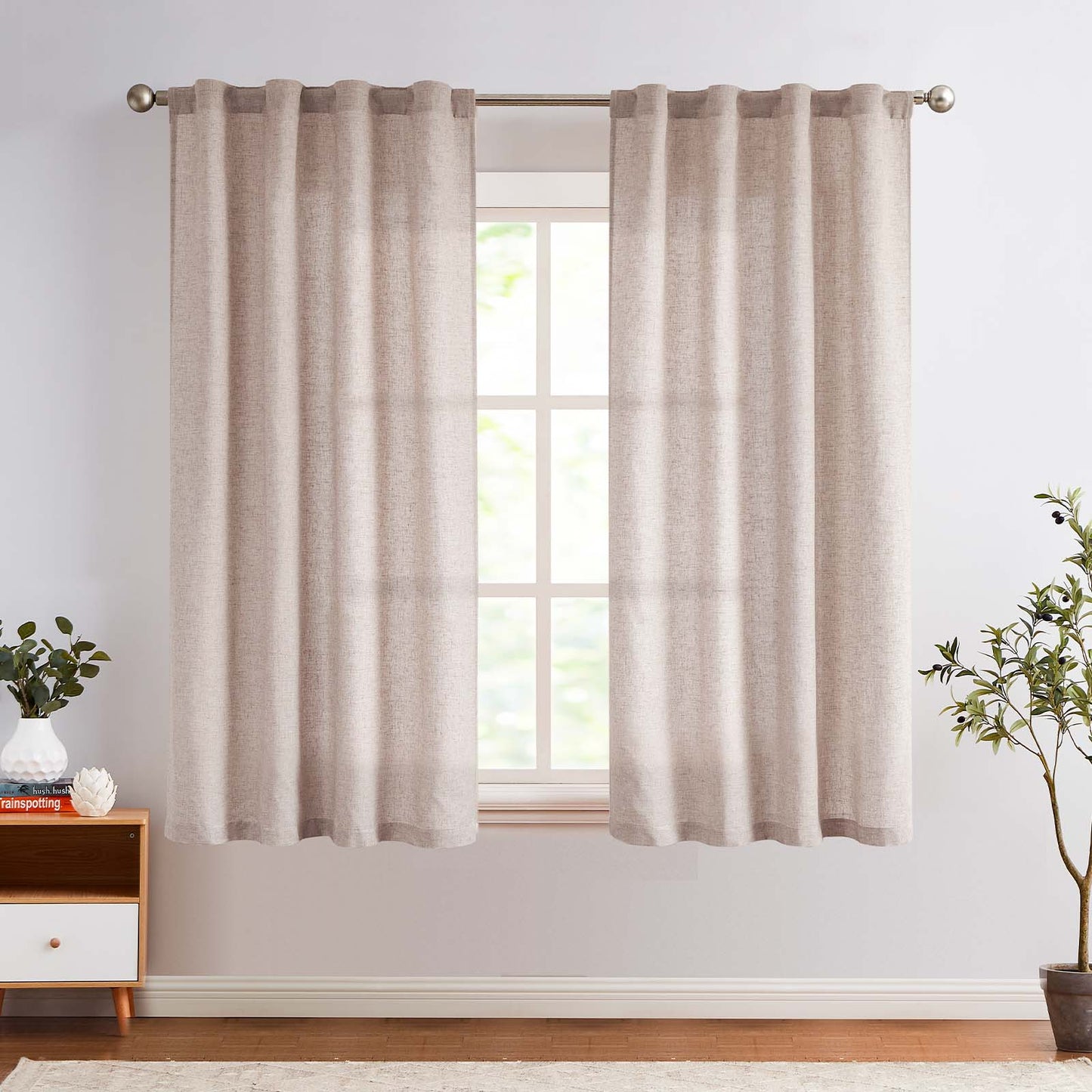 Curtainking Linen Curtains for Living Room Farmhouse Rod Pocket Back Tab Light Filtering Window Drapes for Bedroom Curtains Crude 2 Panels