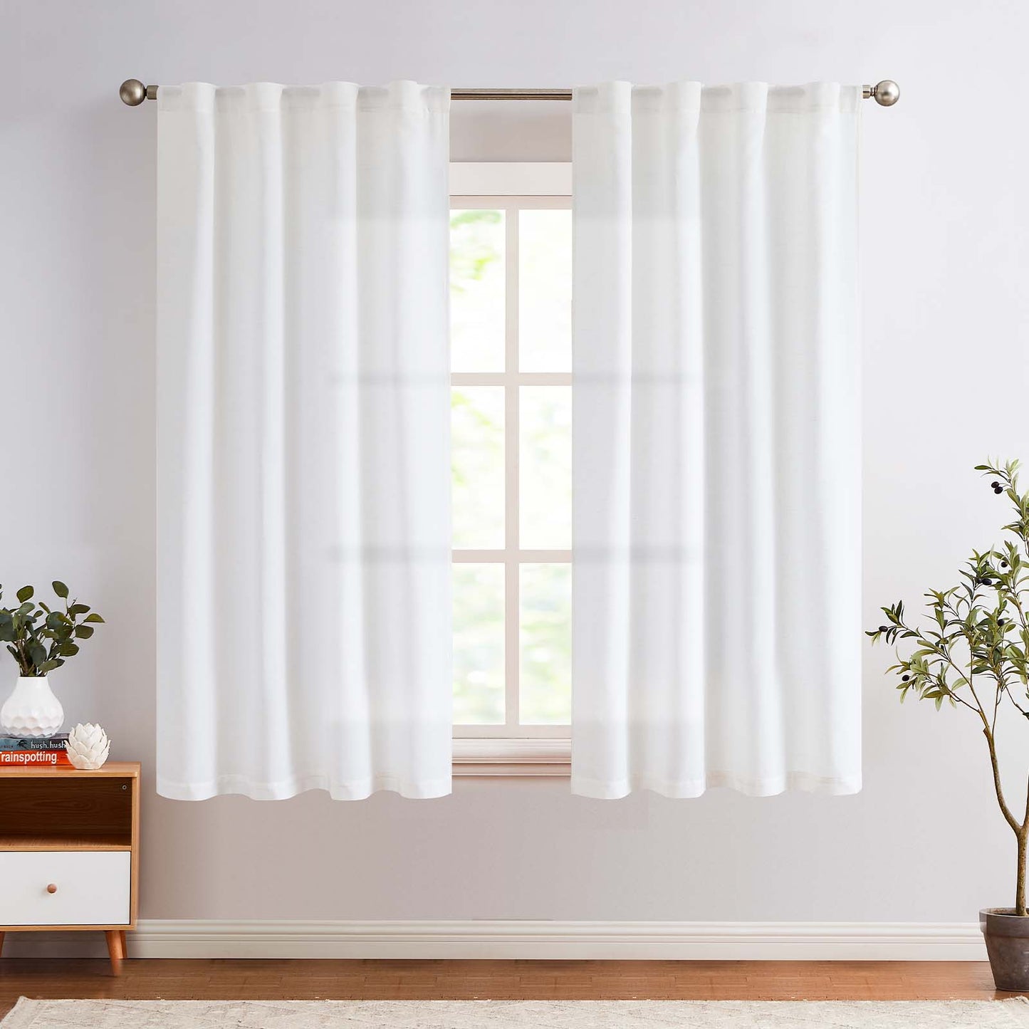 Curtainking Linen Curtains for Living Room Farmhouse Rod Pocket Back Tab Light Filtering Window Drapes for Bedroom Curtains Crude 2 Panels