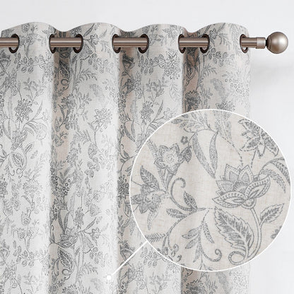Curtainking Floral Curtains Linen Farmhouse Curtains for Living Room Country Curtains Grommet Top Semi Sheer Curtains Light Filtering 2 Panels