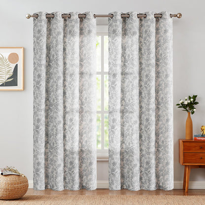 Curtainking Floral Curtains Linen Farmhouse Curtains for Living Room Country Curtains Grommet Top Semi Sheer Curtains Light Filtering 2 Panels