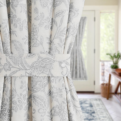 CURTAINKING French Door Curtains Panel Farmhouse Linen Rod Pocket Curtains for Door Window Floral Printed, 1 Tieback Included