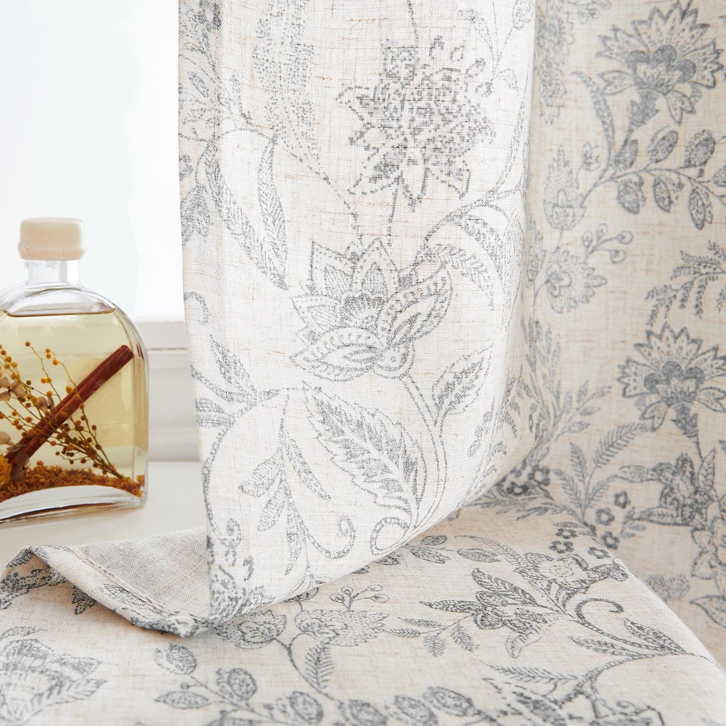 Curtainking Floral Curtains Linen Farmhouse Curtains for Living Room Country Curtains Grommet Top Semi Sheer Curtains Light Filtering 2 Panels