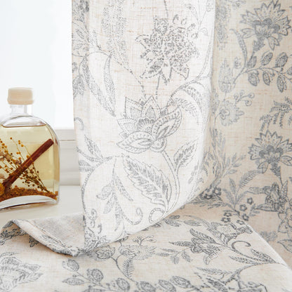 Curtainking Floral Curtains Linen Farmhouse Curtains for Living Room Country Curtains Grommet Top Semi Sheer Curtains Light Filtering 2 Panels