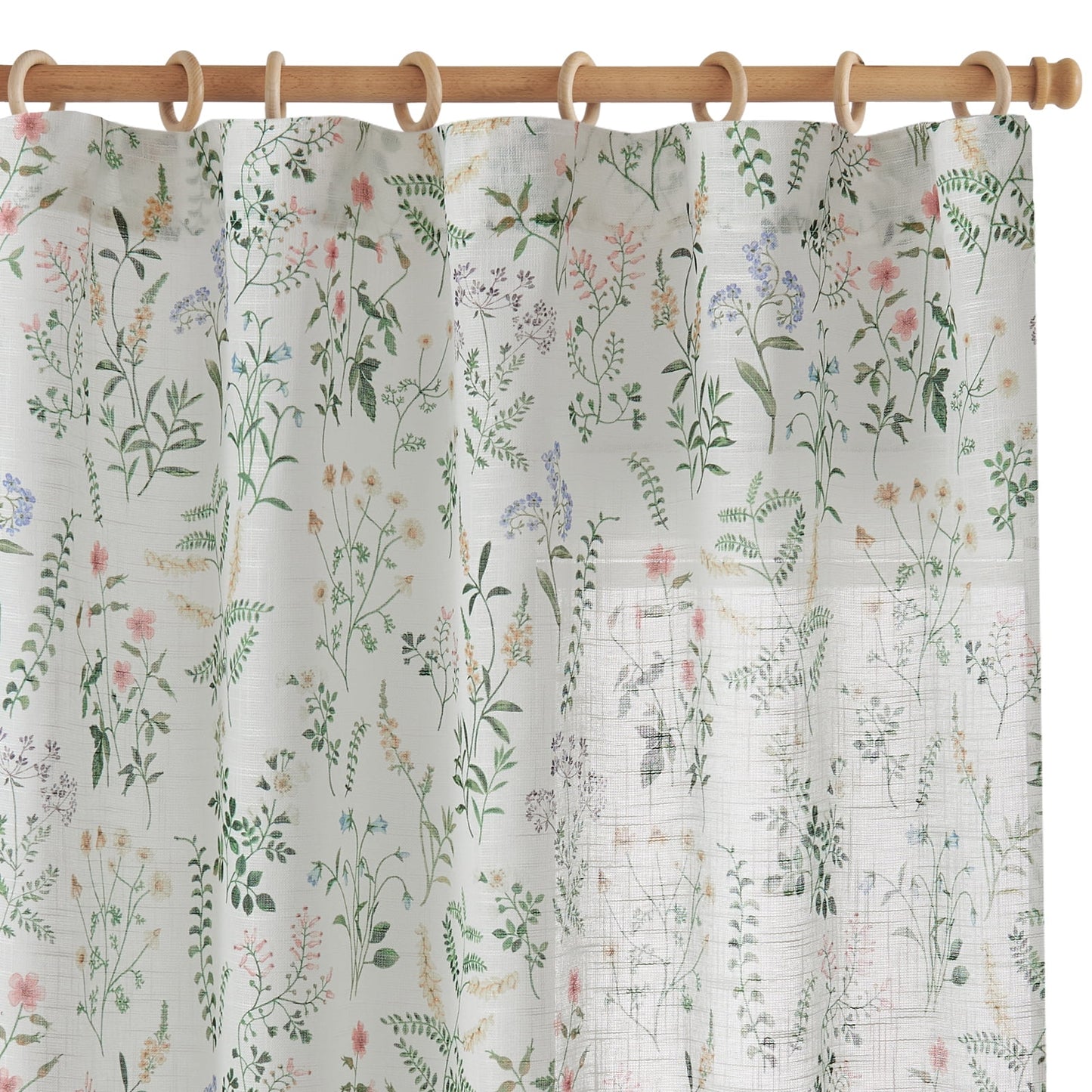 CURTAINKING Floral Curtains Farmhouse Green Curtain for Bedroom French Country Back Tab Drapes Plants Printed Light Filtering Window Treatment Curtains Set, 2 Panels