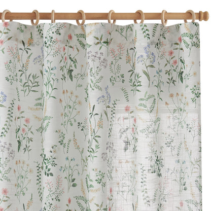 CURTAINKING Floral Curtains Farmhouse Green Curtain for Bedroom French Country Back Tab Drapes Plants Printed Light Filtering Window Treatment Curtains Set, 2 Panels