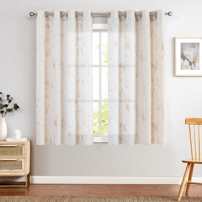 Curtainking Linen Curtains Floral Embroidery Farmhouse Light Filtering Grommet Curtain Panels 2 Pcs