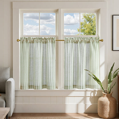 Curtainking Striped Kitchen Curtain Linen Cafe Curtains Semi-Sheer Rustic Farmhouse Tier Curtains Rod Pocket 2 Panels
