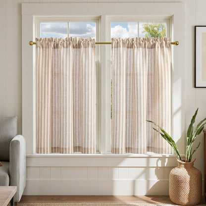 Curtainking Striped Kitchen Curtain Linen Cafe Curtains Semi-Sheer Rustic Farmhouse Tier Curtains Rod Pocket 2 Panels