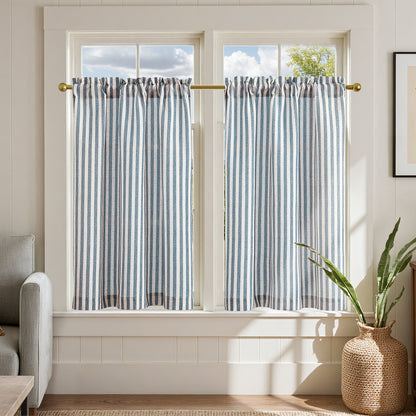 Curtainking Striped Kitchen Curtain Linen Cafe Curtains Semi-Sheer Rustic Farmhouse Tier Curtains Rod Pocket 2 Panels