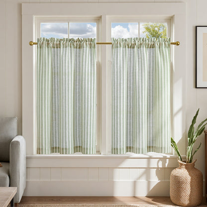 Curtainking Striped Kitchen Curtain Linen Cafe Curtains Semi-Sheer Rustic Farmhouse Tier Curtains Rod Pocket 2 Panels