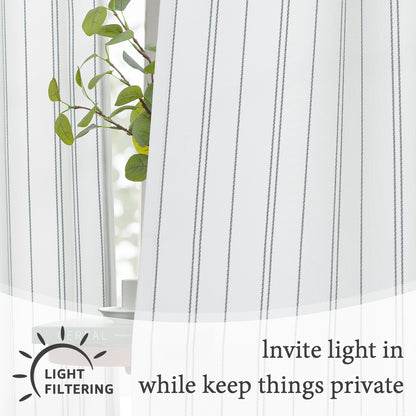 TOPICK White Curtains Striped Curtains for Living Room Bedroom Modern Pinstriped Light Filtering Back Tab Rod Pocket 2 Panels
