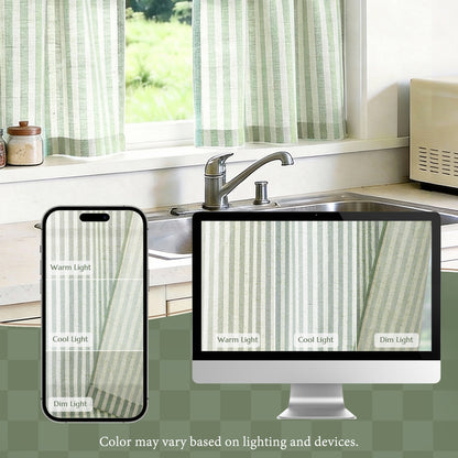 TOPICK Striped Kitchen Curtains and Valance Set Small Linen Curtains for Cafe Living Room Bathroom Farmhouse 3 Pieces Set Rod Pocket