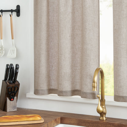Curtainking Farmhouse Rod Pocket Semi-Sheer Cafe Curtains, Linen Textured Window Curtains, 2 Panels