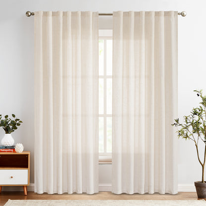 Curtainking Back Tab Curtains Light Filtering Curtains Living Room Bedroom Drapes Rod Pocket Linen Farmhouse Curtains Pack of 2