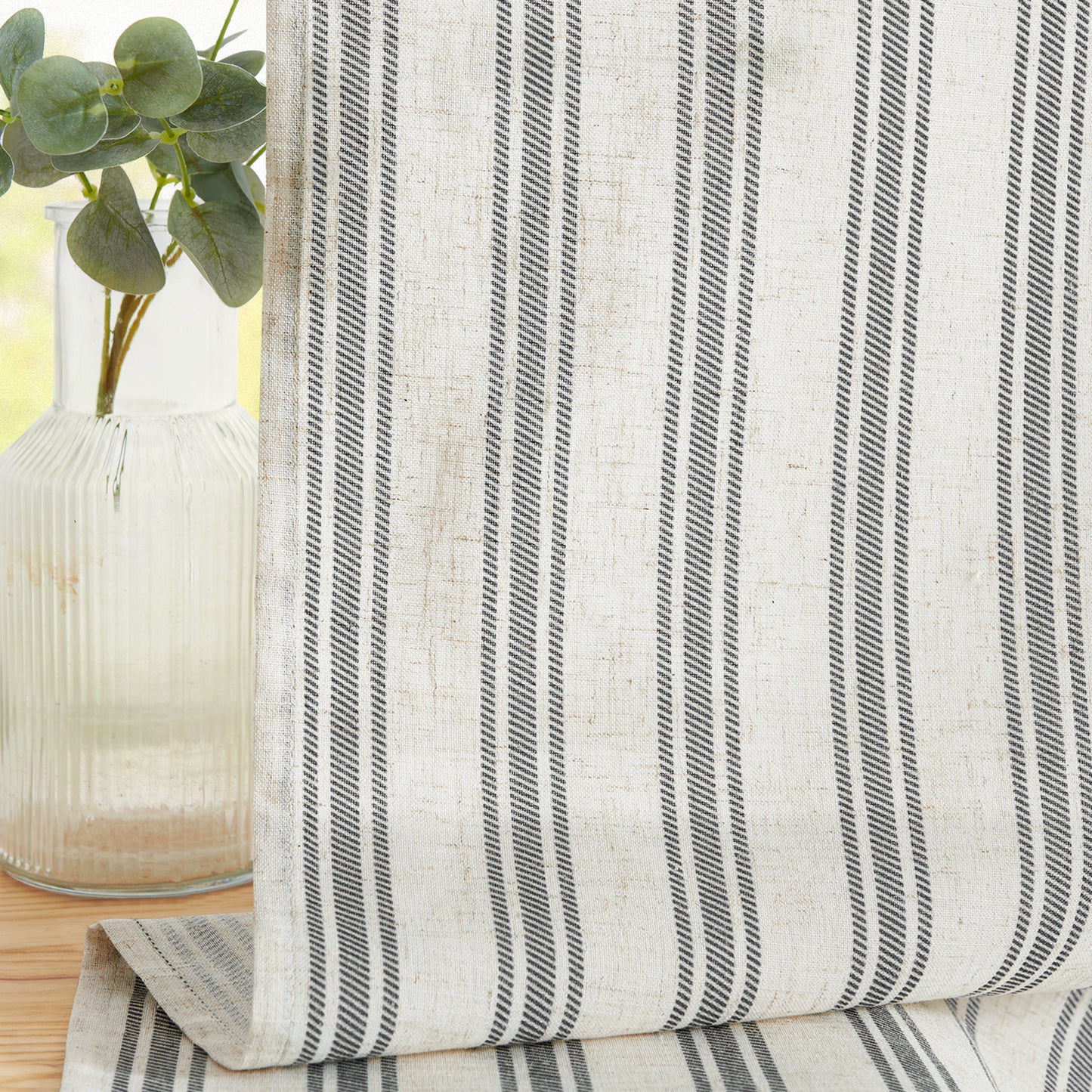 Curtainking Farmhouse Striped Valance Semi-Sheer Flax Linen Light Filtering Small Window Valance 16 inch Rod Pocket 1 Panel
