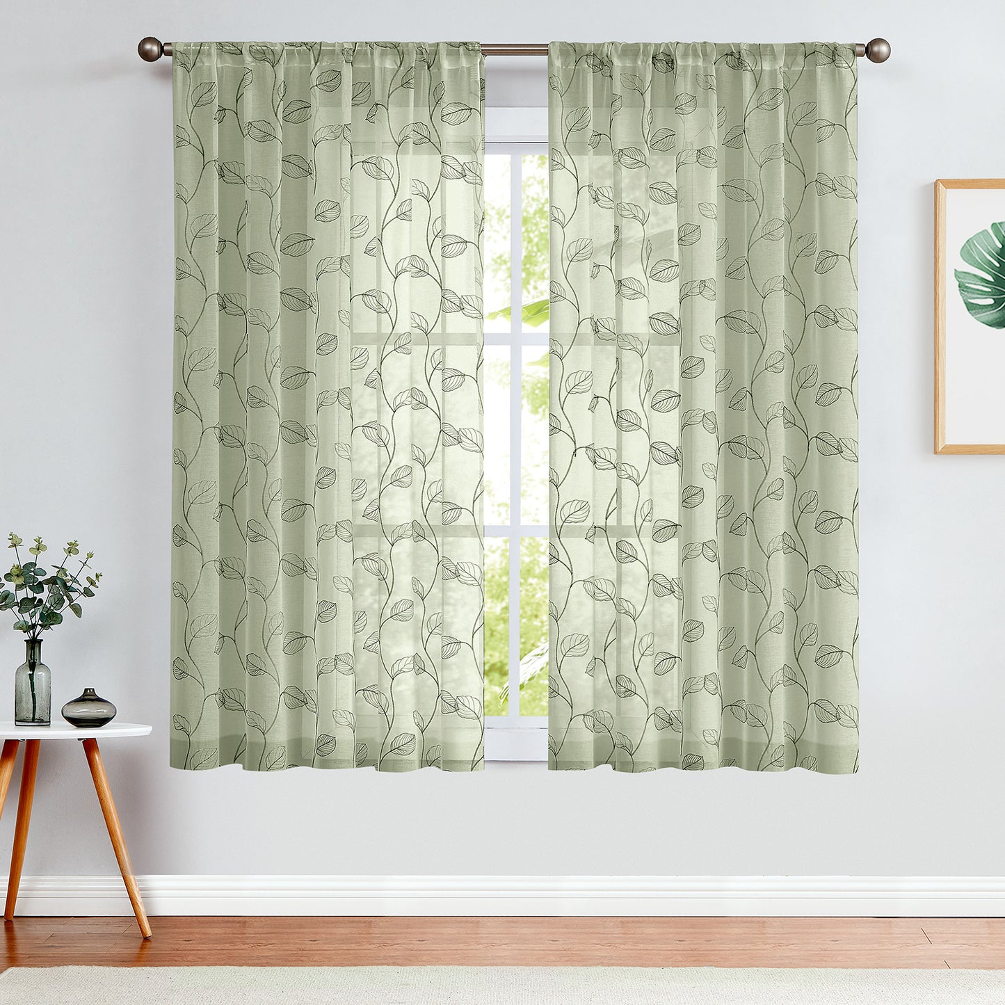 Curtainking White Sheer Curtains for Living Room Embroidered Leaf Window Curtains light Filtering Drapes Rod Pocket 2 Panels