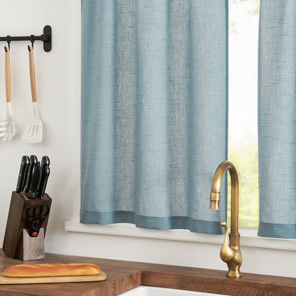 Curtainking Farmhouse Rod Pocket Semi-Sheer Cafe Curtains, Linen Textured Window Curtains, 2 Panels