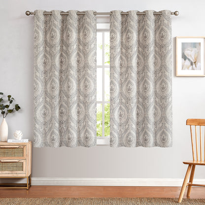 Curtainking Damask Printed Curtains for Bedroom Living Room Linen Textured Thermal Insulated Curtains Grommet 2 Panels