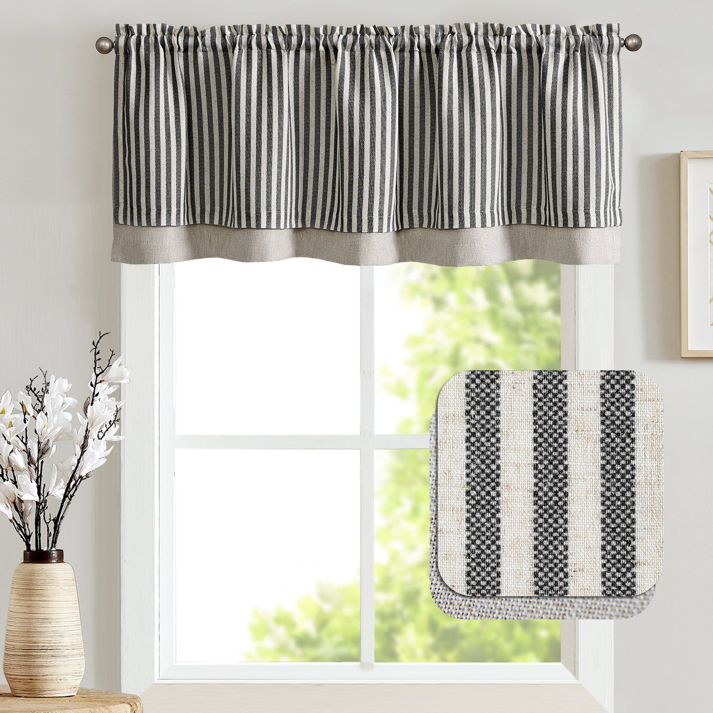 Curtainking Rod Pocket Linen Valance Curtain Double Layer Valance for Kitchen 1 Panel