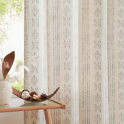 Curtainking Linen Blend Curtains Light Filtering Geometric Striped Boho Farmhouse Grommet Curtains for Living Room Pack of 2