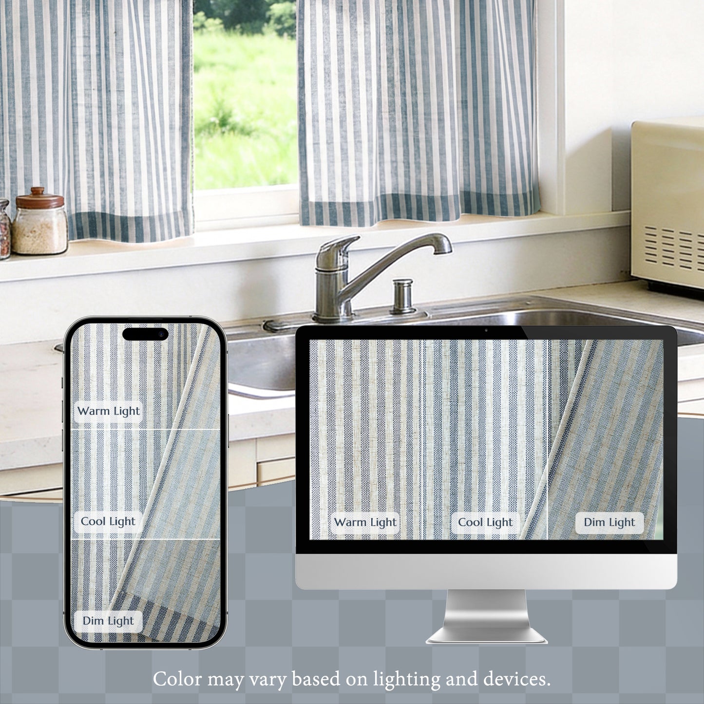 TOPICK Striped Kitchen Curtains and Valance Set Small Linen Curtains for Cafe Living Room Bathroom Farmhouse 3 Pieces Set Rod Pocket