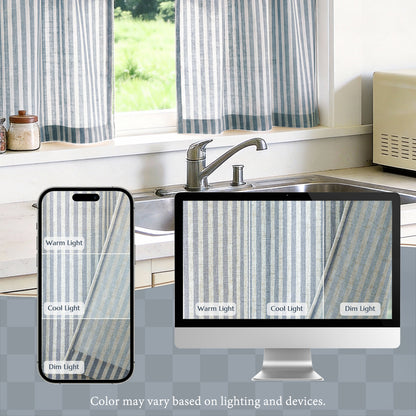 TOPICK Striped Kitchen Curtains and Valance Set Small Linen Curtains for Cafe Living Room Bathroom Farmhouse 3 Pieces Set Rod Pocket