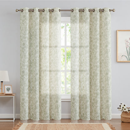 Curtainking Floral Curtains Linen Farmhouse Curtains for Living Room Country Curtains Grommet Top Semi Sheer Curtains Light Filtering 2 Panels