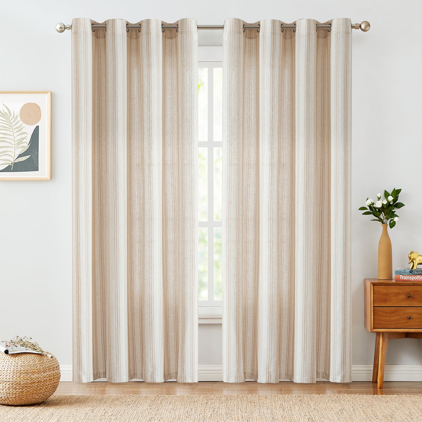 Curtainking Striped Curtains Linen Farmhouse Living Room Curtains Ticking Stripe Curtains Rustic Pinstripe Curtains Grommet 2 Panels